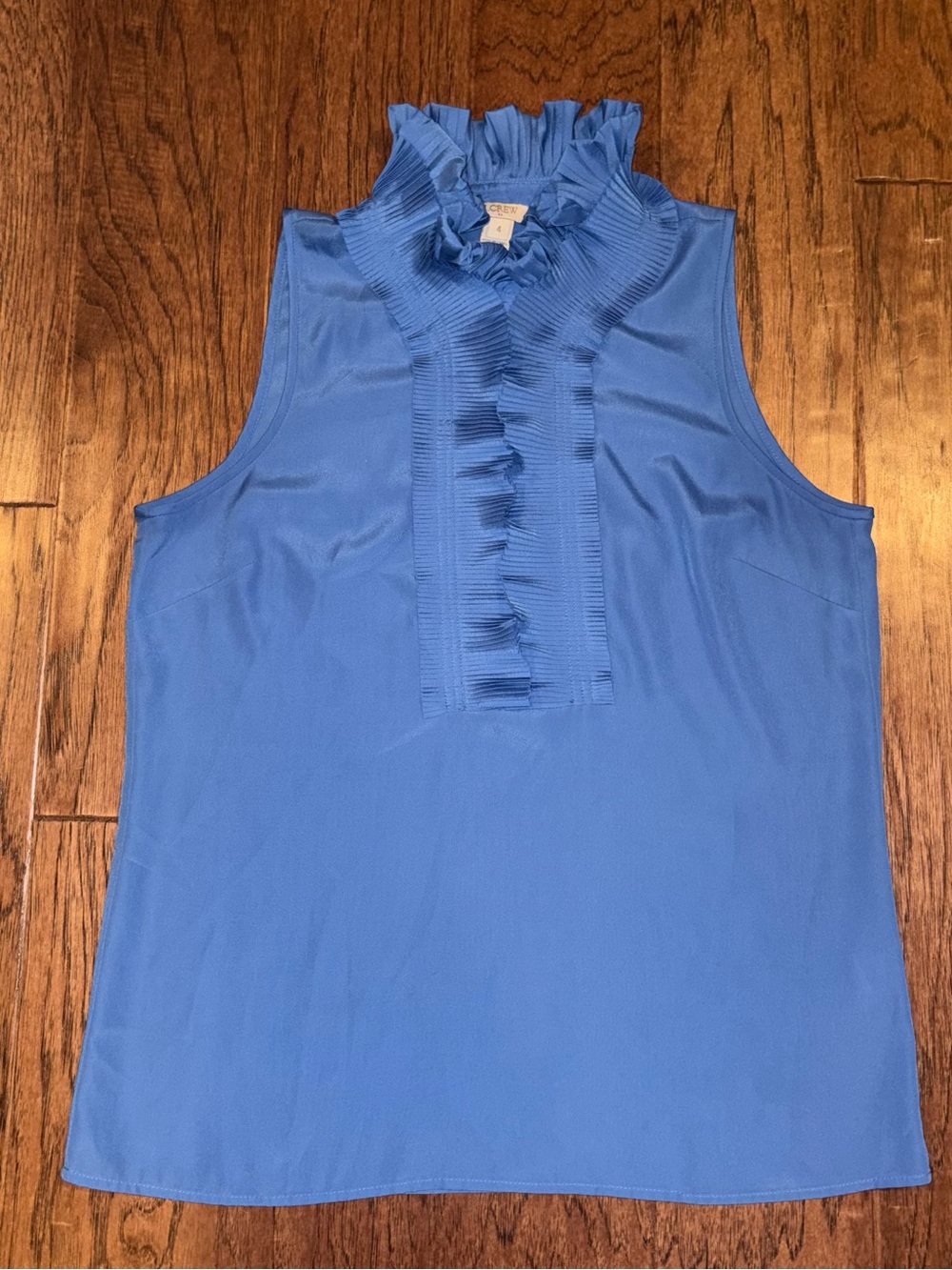 J Crew‎  Ruffle Trim Sleeveless Top Size 4 Style E6305 Blue